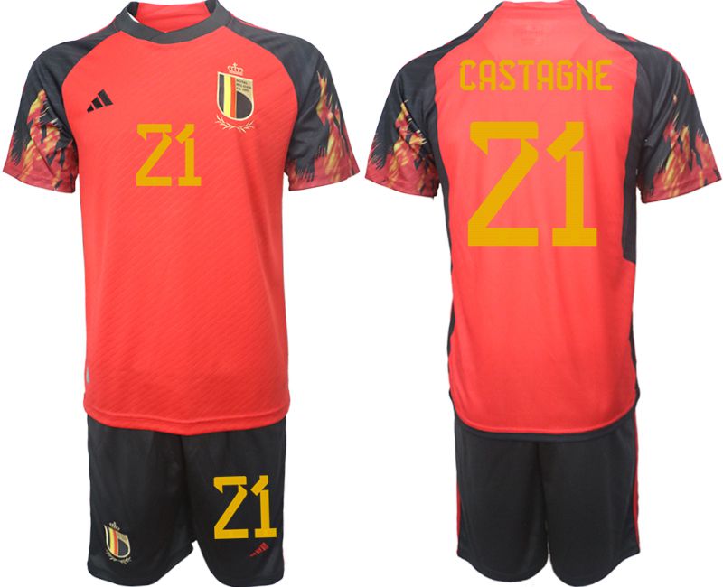 Men 2022 World Cup National Team Belgium home red #21 Soccer Jerseys